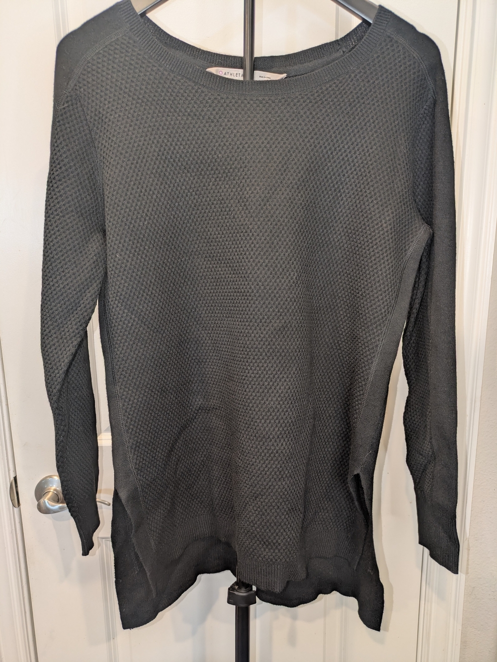 Athleta Thermal Honeycomb Merino Wool Waffle Tunic Sweater Black M
